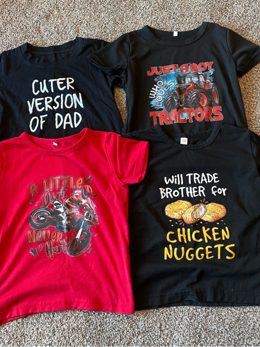 SHEIN Kids Black & Red Graphic Tees - Tractor, Nuggets, Dad & Bike Designs